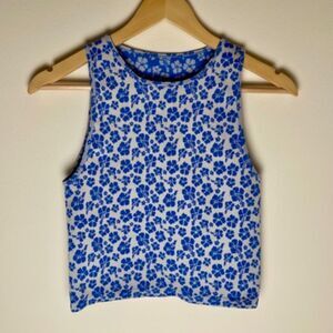 Forever 21 | Blue & White Hawaiian Hibiscus Print Ribbed Tank | S/M
